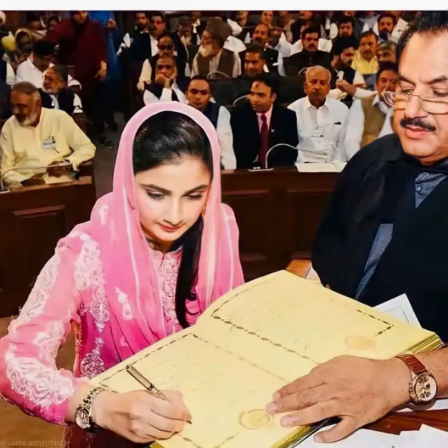 She is taking oath of office in the Punjab Assembly۔