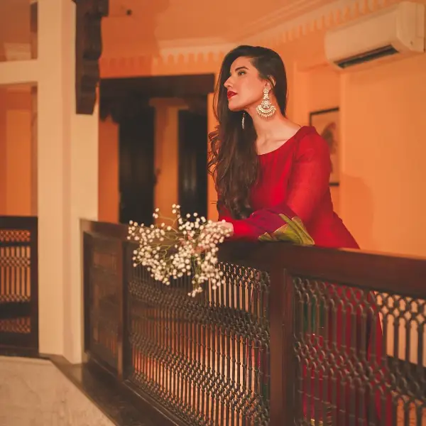 Hareem Farooq red dress