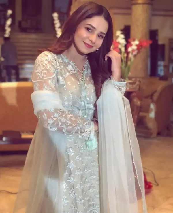 Hareem Sohail wearing a white dress