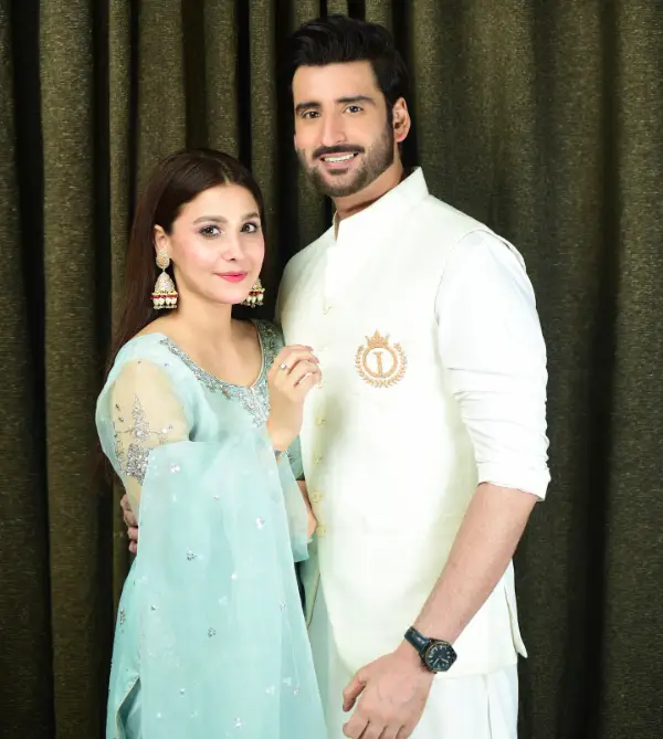The actress with her husband Aagha Ali wearing the same outfits.