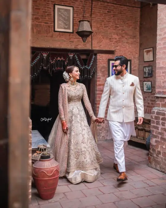 Maryam Noor and her husband pose for a Nikkah photo session