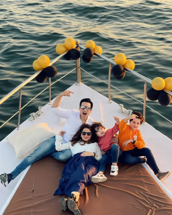 The actress enjoying a seaboat ride with her two sons