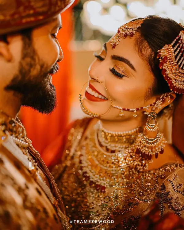 A photo of the bride Warisha Javed Khan beaming with happiness
