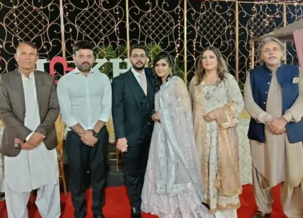 A picture of Ahmed Nizamani with his wife and mother, Fazila Qazi, his father Kaiser Khan Nizamani, and his younger brother at his wedding.
