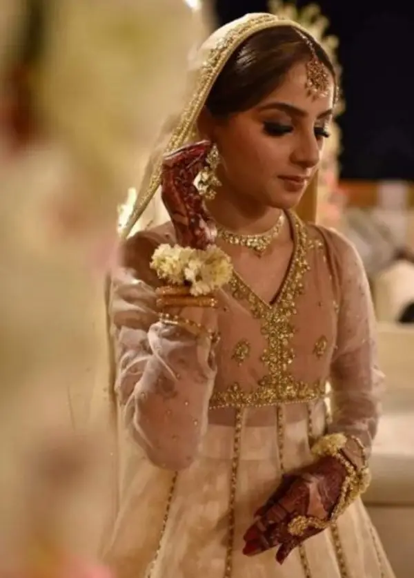 The actress posing for a picture on the day of her wedding