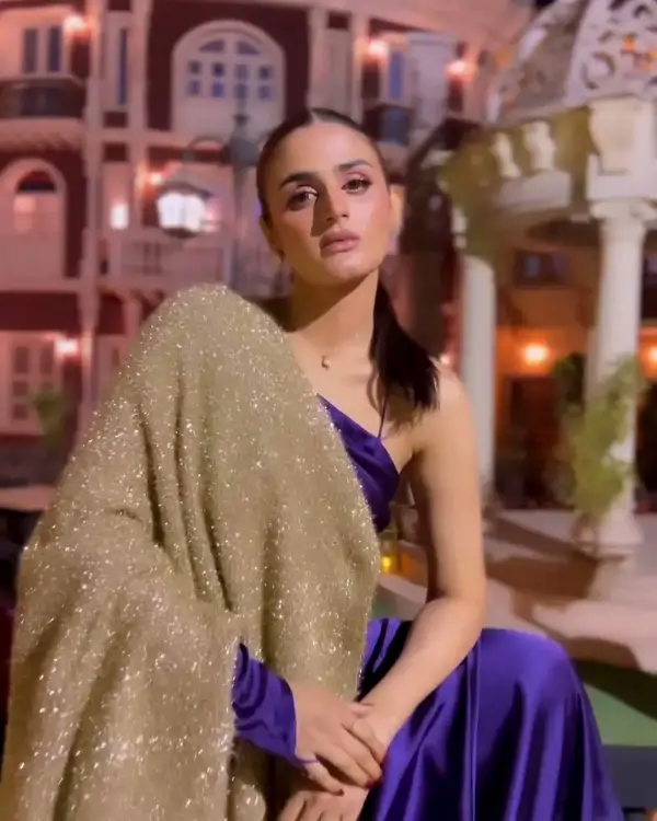 Hira Mani Dazzles in a Stunning Purple Silk Gown