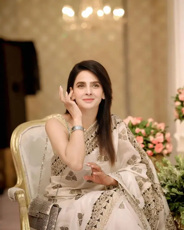 Saba Qamar Radiates Elegance in a White Saree at a Recent Wedding