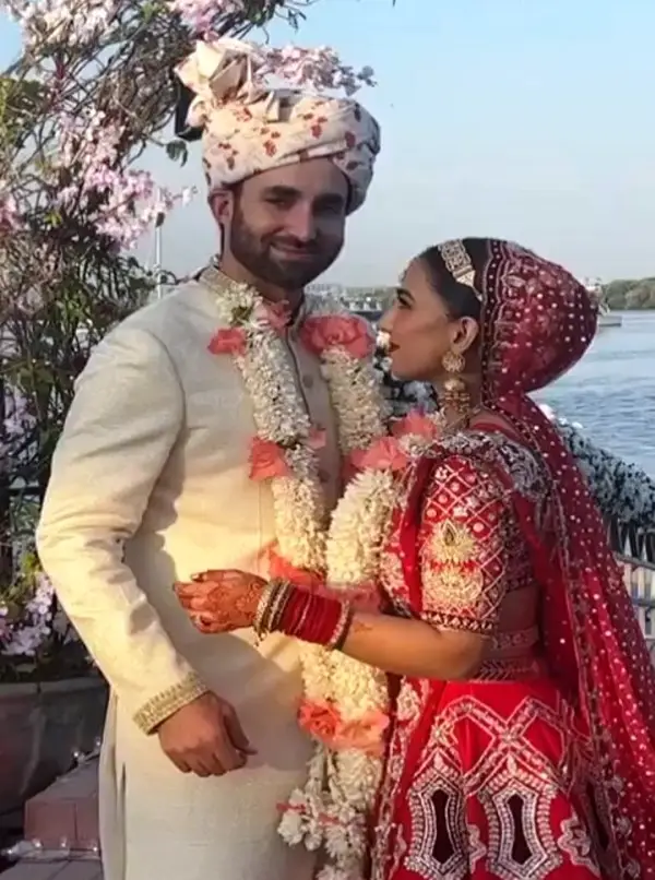 Ushna Shah and her husband on their wedding day