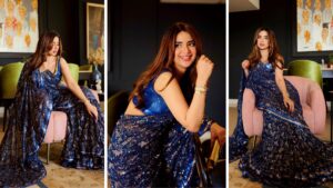 Saboor Aly Mesmerizes Fans with Elegant Blue Saree Look