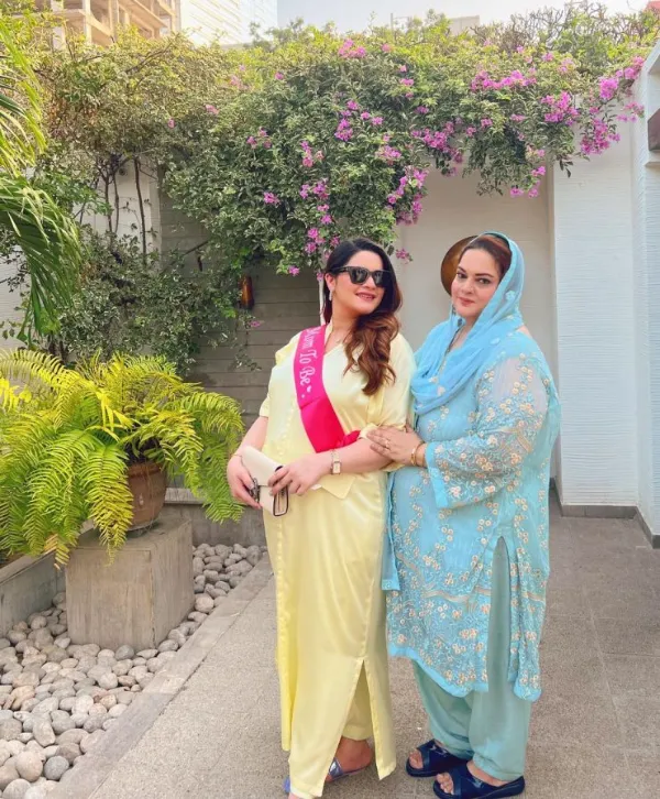 Minal Khan and her mother on the day of her baby shower